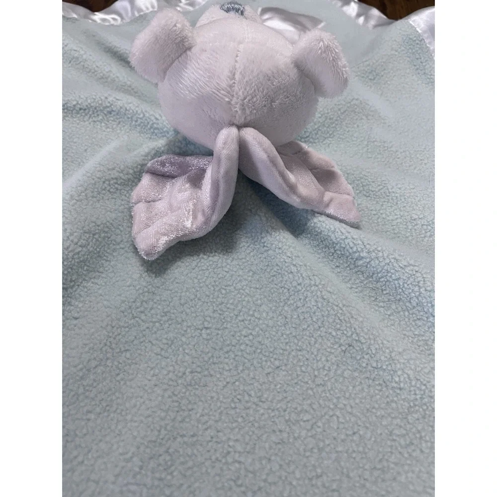 Baby Boom‎ Blue Lovey Security Blanket White Angel Bear Satin Cross Trim